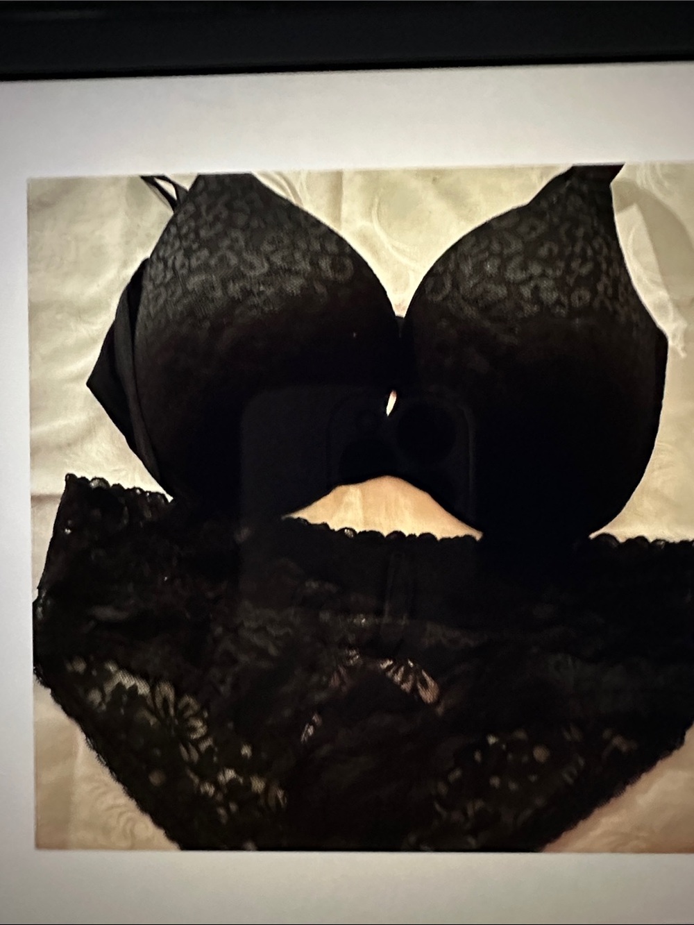 PINK Victoria's Secret Black Lace Push-Up Bra & Lace Bikini Set